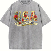 Retro Usa 250th Independence Day Vintage Washed T-Shirt in Gray