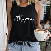 Mama Heart Script Crew-neck Sleeveless Vest Outdoor Women's Color Cotton Tank Top in Black