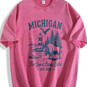 Retro Michigan the Great Lakes State Vintage Washed T-Shirt in Red