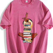 Premium Black Woman and Books Stack Afro Girl Book Lover Vintage Washed T-Shirt in Red