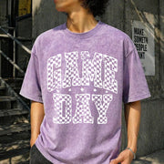 Checkered Game Day Vintage Washed T-Shirt in Purple