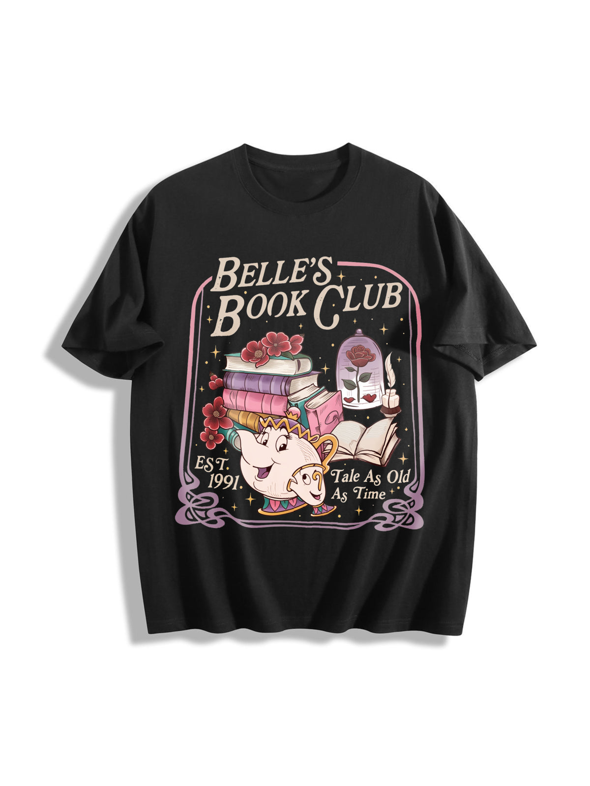 Belle's Book Club Tale as Old as Time Belle’s Book Cafe Cotton T-Shirt in Black