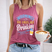 Warning the Girls Are Drinking Again Women's Color Cotton Tank Top in Red