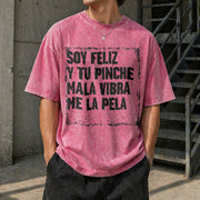 Soy Feliz Mexican Humor Quote Vintage Washed T-Shirt in Red