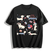 4th of July Dachshund Doodle Cotton T-Shirt in Black