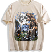 Moonlight Dinosaurs Vintage Washed T-Shirt in Beige