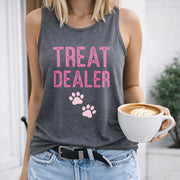 Treat Dealer Paw Prints Crew-neck Sleeveless Vest Outdoor Women's Color Cotton Tank Top in Gray