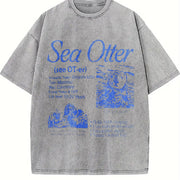 Sea Otter 90s Retro Animal Facts Info Vintage Washed T-Shirt in Gray