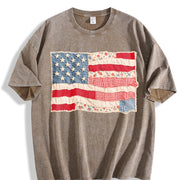 Retro American Flag Vintage Washed T-Shirt in Brown