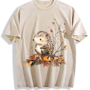 Little Hedgehog Vintage Washed T-Shirt in Beige