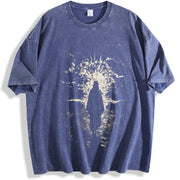 Crown of Thorns Jesus : Heavy Christian vintage washed oversized T-shirt in Blue