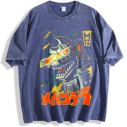 Godzilla 2026 New Hot Godzilla Monster Old 3Vintage Loose vintage washed oversized T-shirt in Blue