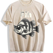 Fih Fish 90s Vintage Washed T-Shirt in Beige