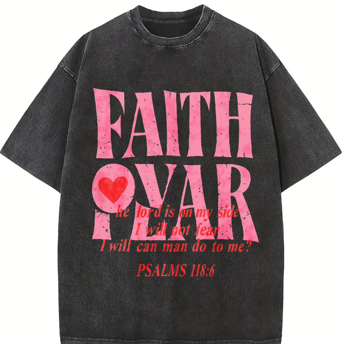 Faith Over Fear Jesus Christian vintage washed oversized T-shirt in Black
