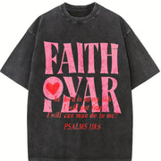 Faith Over Fear Jesus Christian vintage washed oversized T-shirt in Black