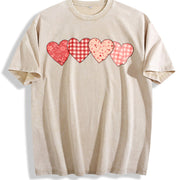 Floral Love Checkerboard Vintage Washed T-Shirt in Beige