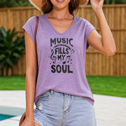 V-neck Sleeveless Tank with Music Women's Color Cotton Tank Top in Purple