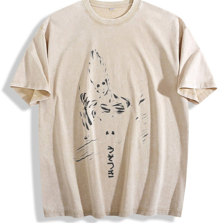 Retro Heavy Limited Gon Hunter X Hunter Anime Manga vintage washed oversized T-shirt in Beige