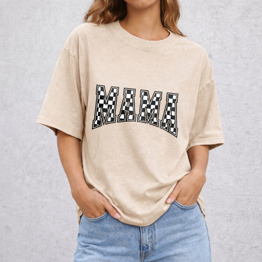 Checkered Mama Gift for Mom vintage washed oversized T-shirt in Beige