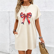 Red Bow Heart Cute Dress Cotton T-Shirt in White