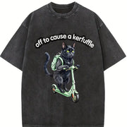 Black Cat Scooter Off to Cause a Kerfuffle Boxy Vintage Washed T-Shirt in Black