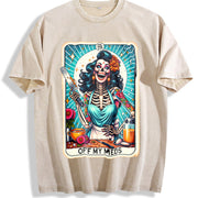 Off My Meds Unhinged Tarot Card vintage washed oversized T-shirt in Beige
