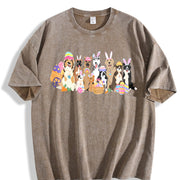 Easter Bunny Ear Dog & Egg Carrot Vintage Washed T-Shirt in Brown