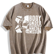 Body Under Construction Mind on a Mission Vintage Washed T-Shirt in Brown