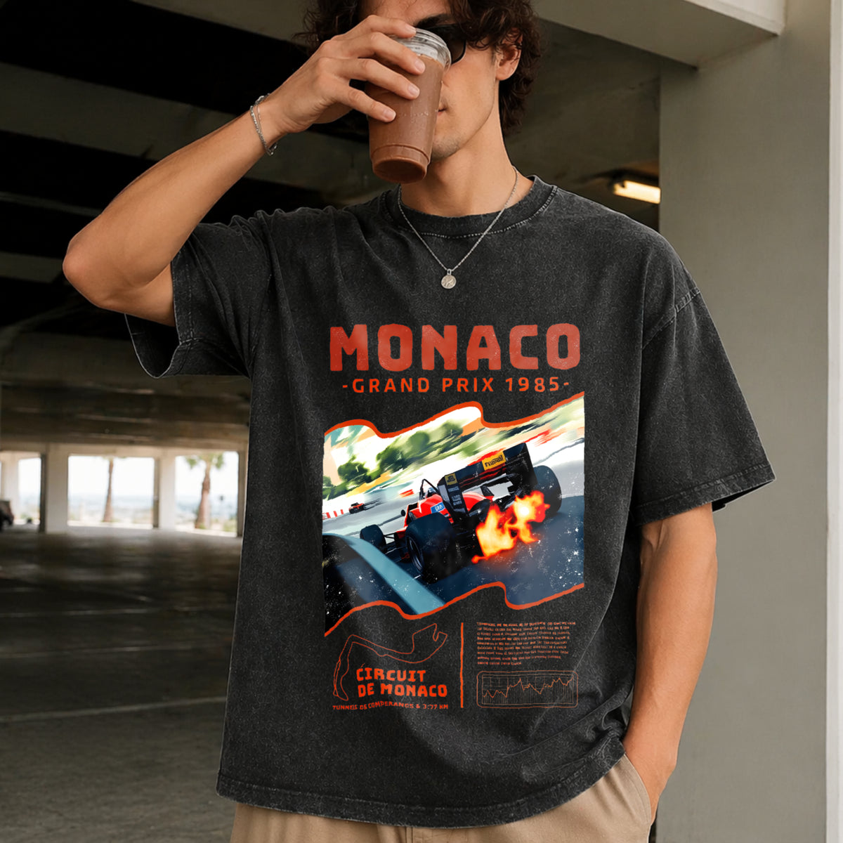 Monaco Grand Prix 1984 Vintage Washed T-Shirt in Black
