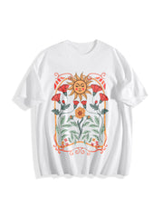 Boho Floral Art Nouveau Cotton T-Shirt in White