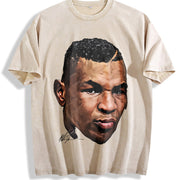 Young Mike Portrait Big Face Custom vintage washed oversized T-shirt in Beige