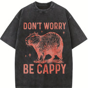 Retro Capybara 90s Vintage Washed T-Shirt in Black