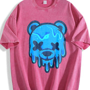 Drippy Blue Bear Two Piece Set Vintage Washed T-Shirt in Red