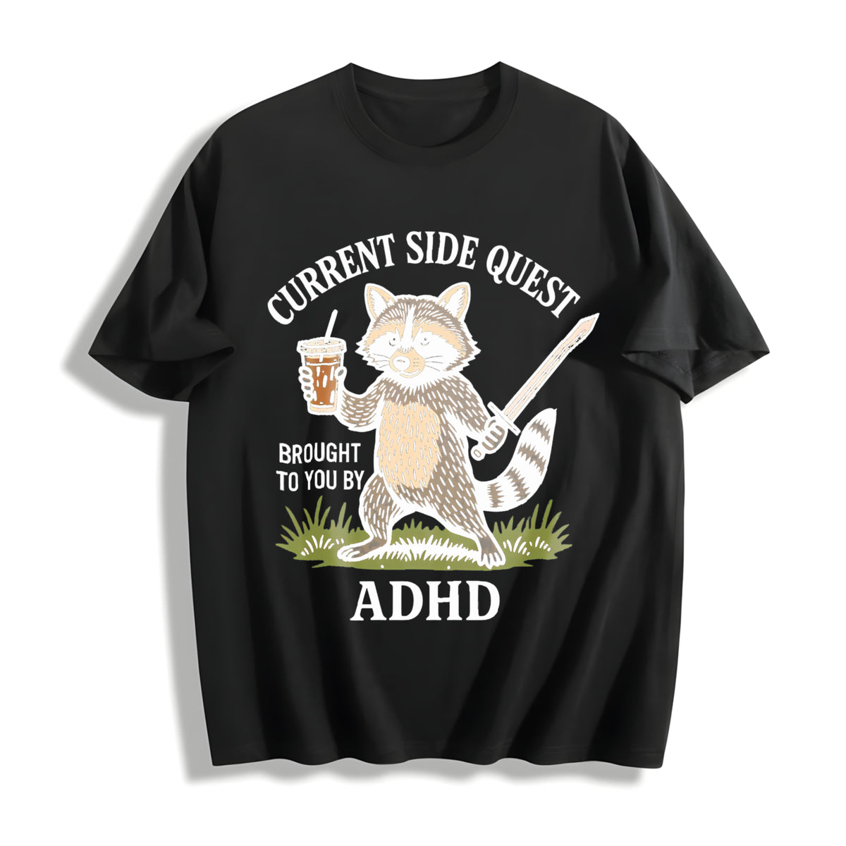 Adhd Raccoon Mental Health Cotton T-Shirt in Black