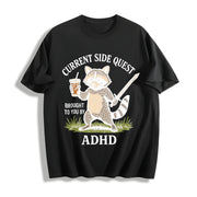 Adhd Raccoon Mental Health Cotton T-Shirt in Black