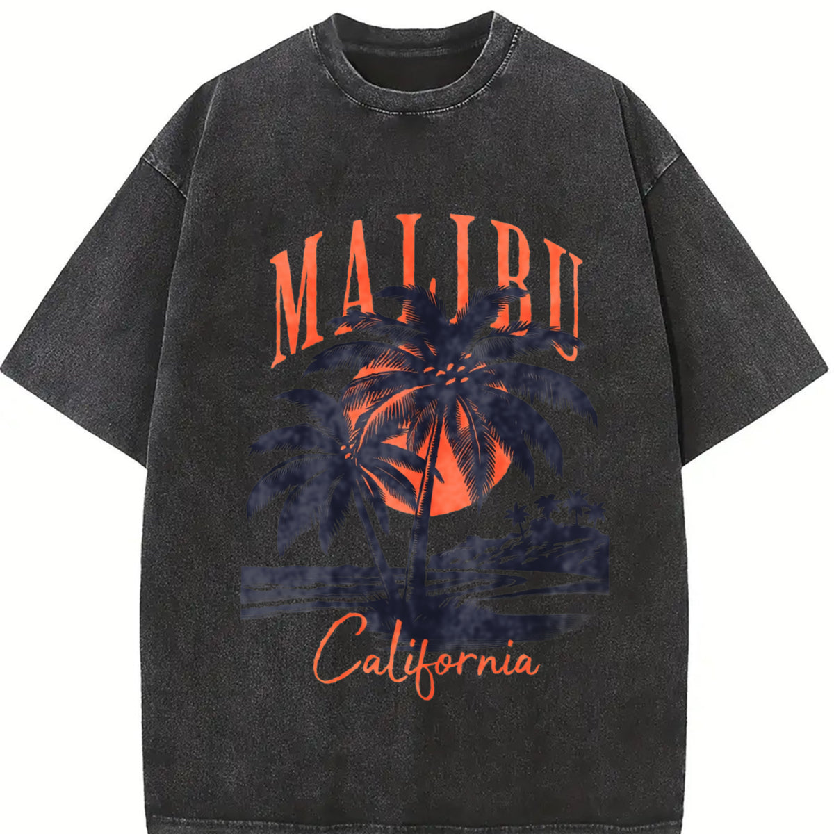Of a Retro Malibu California Vintage Washed T-Shirt in Black