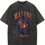 Of a Retro Malibu California Vintage Washed T-Shirt in Black