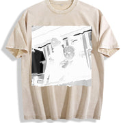 Halloween Slasher Horror Scene vintage washed oversized T-shirt in Beige