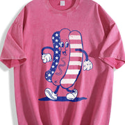 Fourth of July Hotdog Patriotic Cookout Grilling for Guys Vintage Washed T-Shirt in Red