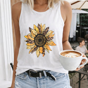 Sunflower Leopard Crew-neck Sleeveless Vest Outdoor Women's Color Cotton Tank Top in White