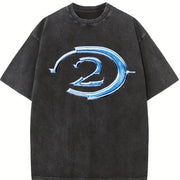 Retro Halo 2 Gaming Vintage Washed T-Shirt in Black