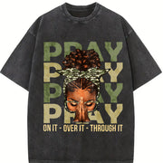 Fortify Your Faith With Black Woman Afro Christian Sayings vintage washed oversized T-shirt in Black