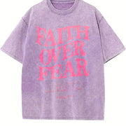 2026 1pc Faith Over Fear Bible Vintage Washed T-Shirt in Purple