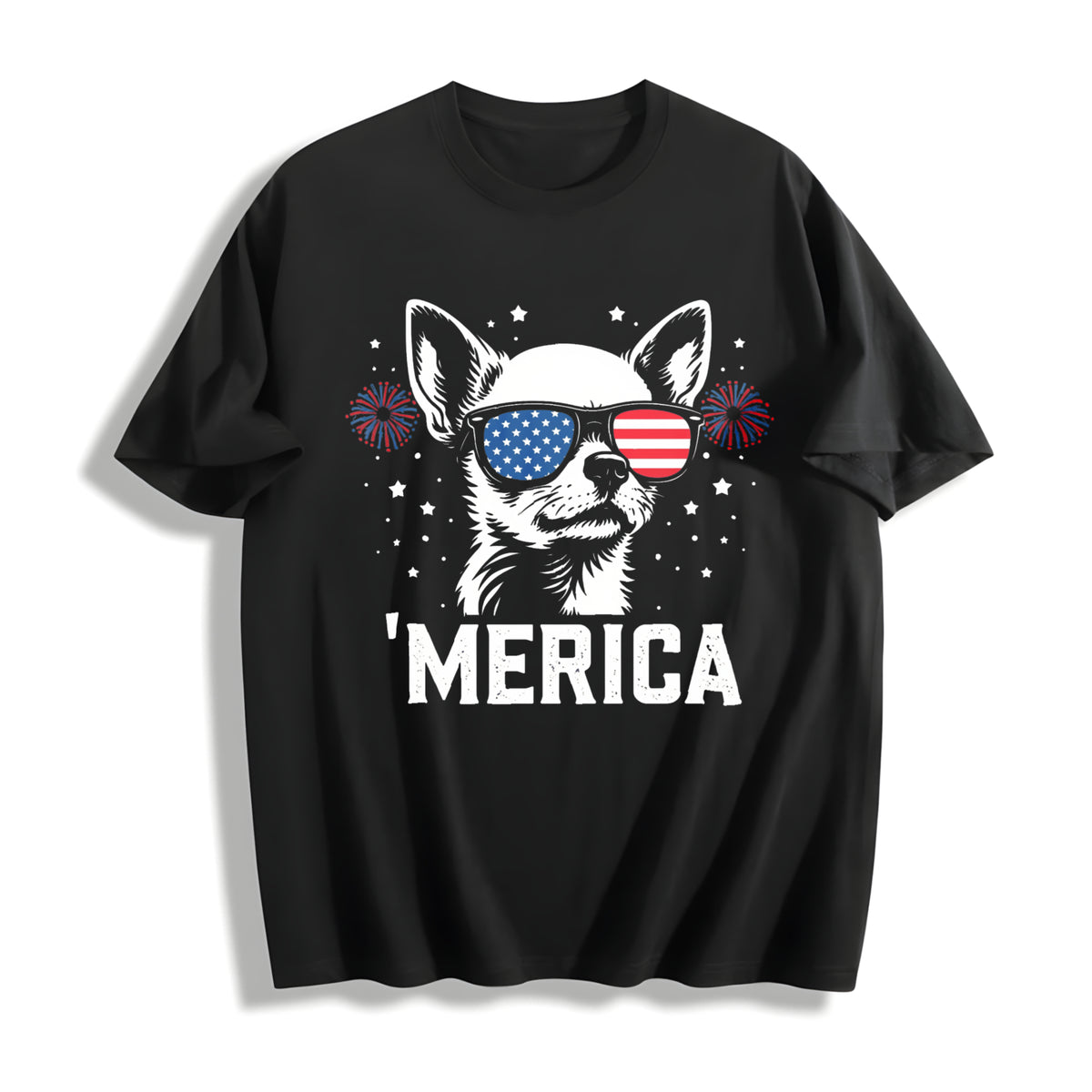 Chihuahua 4th of July Cotton T-Shirt in Black