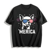 Chihuahua 4th of July Cotton T-Shirt in Black