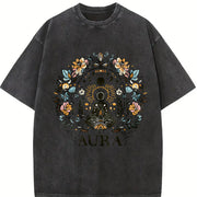 A Bohemian Floral Autumn Vintage Washed T-Shirt in Black