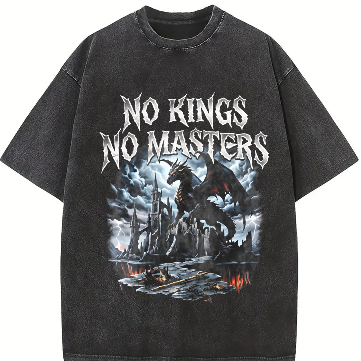 No Kings No Masters 90s Vintage Washed T-Shirt in Black