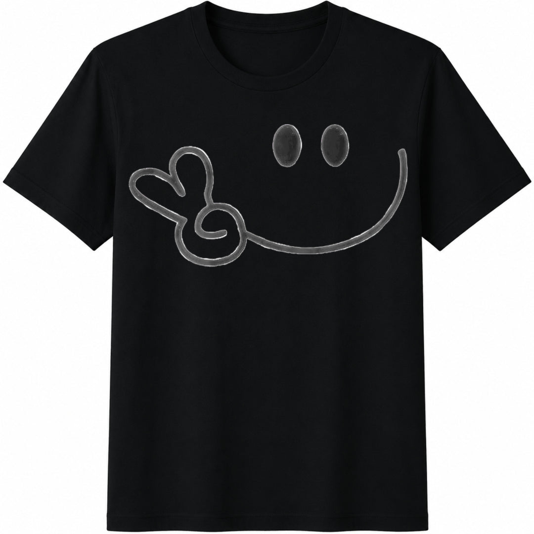 Minimal Smiley Face Cotton T-Shirt in Black