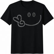 Minimal Smiley Face Cotton T-Shirt in Black