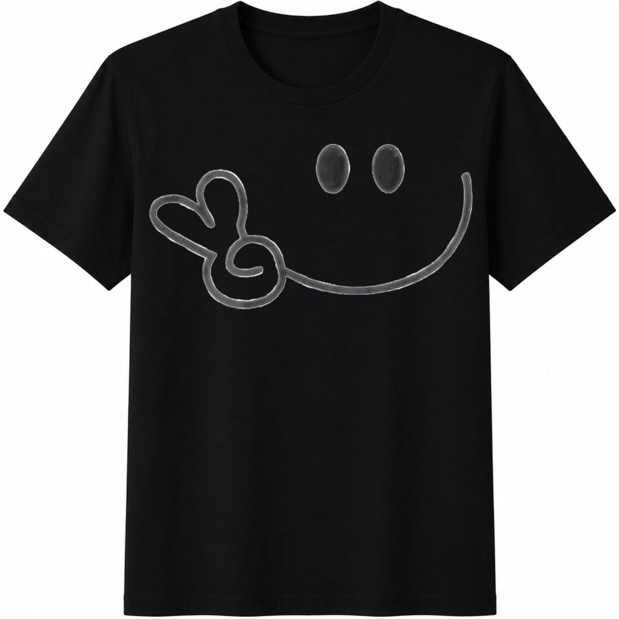 Minimal Smiley Face Cotton T-Shirt in Black